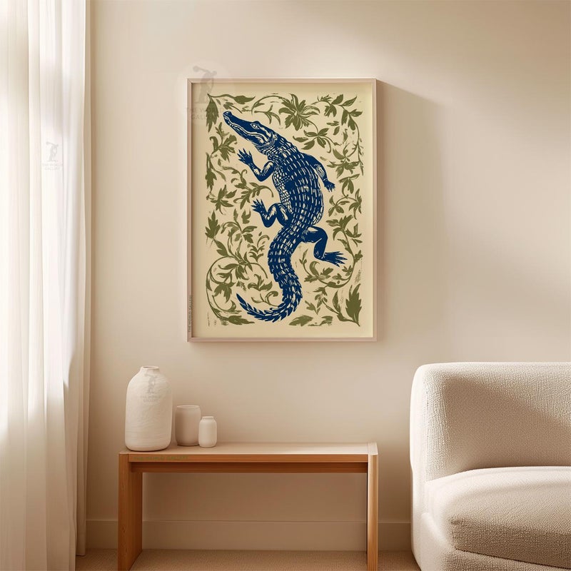 TNESSENTIAL Blue Crocodile Print | Navy Alligator Botanical Illustration Poster - Image 3