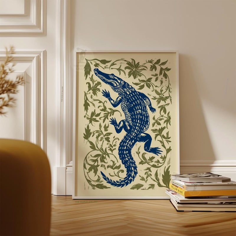 TNESSENTIAL Blue Crocodile Print | Navy Alligator Botanical Illustration Poster - Image 5