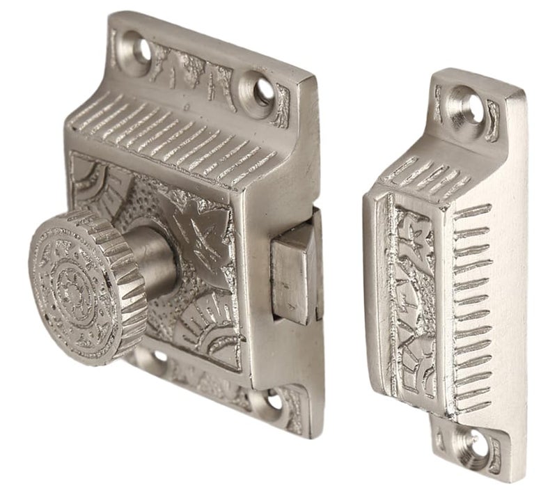 A29 Solid Brass Cabinet Latch, Latches for Cabinet Closet Kitchen Door Twist Knob Design, Handmade Brushed Nickel Finish Latch, Antique Latch - Image 3