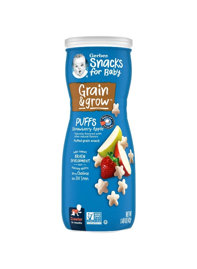 Gerber Gerber, Snacks for Baby, Grain & Grow, Puffs, Puffed Grain Snack, 8+ Months, Strawberry Apple, 1.48 oz (42 g)  - Image 1