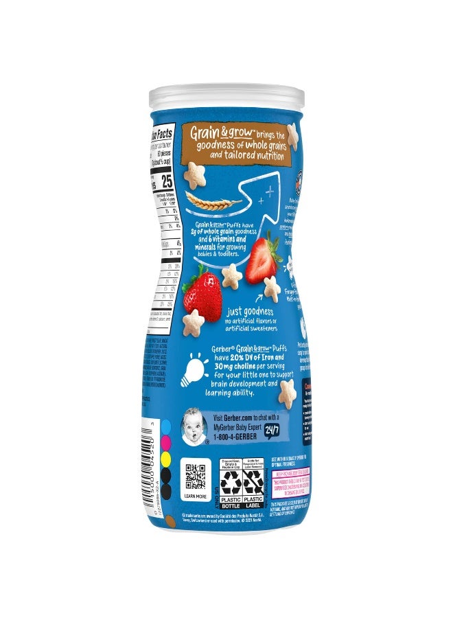 Gerber Gerber, Snacks for Baby, Grain & Grow, Puffs, Puffed Grain Snack, 8+ Months, Strawberry Apple, 1.48 oz (42 g)  - Image 4