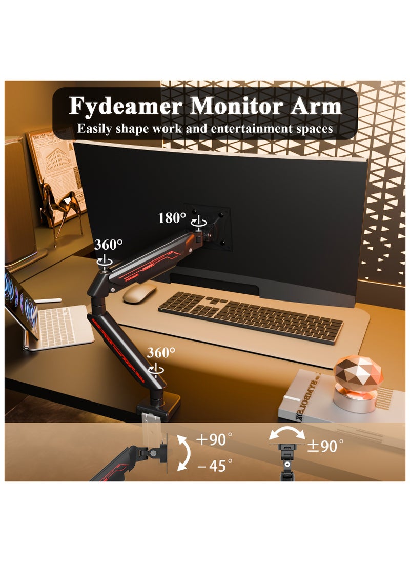 Fydeamer PC Monitor Arm for 17-35 inch Monitor up to 11kg, Adjustable Gas Spring Monitor Stand, Full Motion Computer Monitor Mount, LED/LCD Display Arm with VESA Pattern 75x75/100x100 Single Arm Black