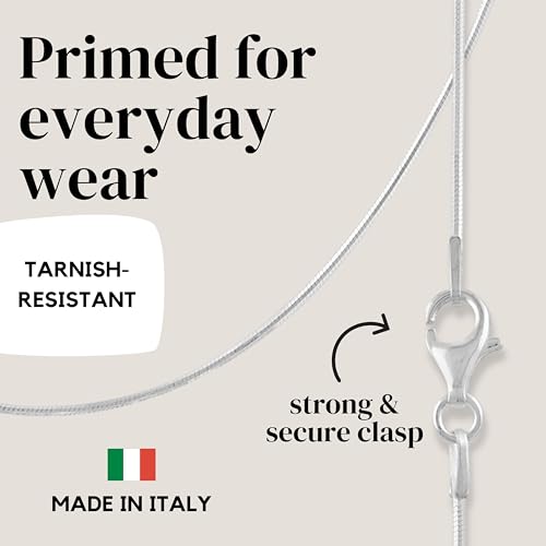 KISPER Silver 8 Sided Snake Chain Necklace –Thin, Dainty, 925 Sterling Silver Jewelry for Women & Men with Lobster Clasp – Made in Italy, 18” - Image 4