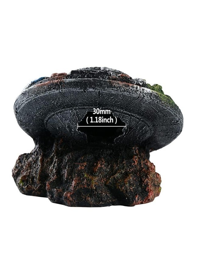 Saim Aquarium UFO Decorations,Medium Fish Tank Decor Cave for Fish Tank Micro Flying Saucer Creative Decor Reptile Box Landscaping Ornament - Image 3