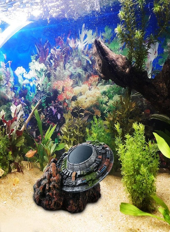 Saim Aquarium UFO Decorations,Medium Fish Tank Decor Cave for Fish Tank Micro Flying Saucer Creative Decor Reptile Box Landscaping Ornament - Image 5