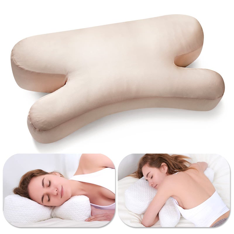 Clieey Side Sleeper Pillow Anti Wrinkle Aging Pillow Gel Shredded Memory Foam for Neck Pain Relief Pillow for Sleeping Side Back Stomach Sleeper Pillows Regular White StyleBeige Nude Silk Pillowcase