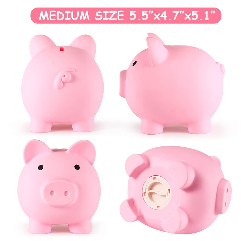 PJDRLLC Piggy Bank, Unbreakable Plastic Money Bank, Coin Bank for Girls and Boys, Medium Size Piggy Banks, Practical Gifts for Birthday, Easter, Christmas (Pink) - Image 4