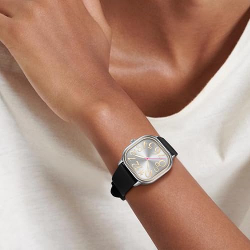 Asan Ge Women's Waterproof Watch, Stylish Silicone Strap for Women's Wrists 5IN-7IN, Large 32MM Dial with Easy-to-Read Arabic Numerals (Black) - Image 5