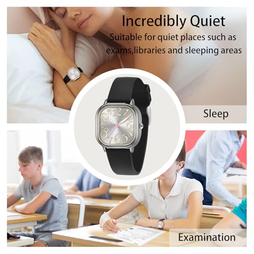 Asan Ge Women's Waterproof Watch, Stylish Silicone Strap for Women's Wrists 5IN-7IN, Large 32MM Dial with Easy-to-Read Arabic Numerals (Black) - Image 4