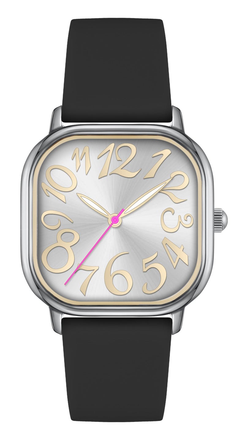 Asan Ge Women's Waterproof Watch, Stylish Silicone Strap for Women's Wrists 5IN-7IN, Large 32MM Dial with Easy-to-Read Arabic Numerals (Black) - Image 1