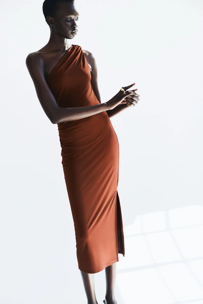 Draped-panel one-shoulder dress