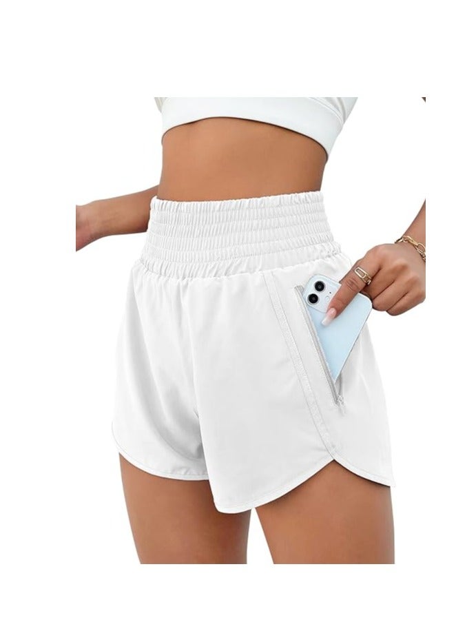 Women's Athletic Shorts High Waisted Running Shorts Pocket Sporty Shorts Gym Elastic Workout Shorts - Image 1