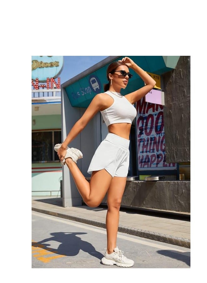 Women's Athletic Shorts High Waisted Running Shorts Pocket Sporty Shorts Gym Elastic Workout Shorts - Image 2