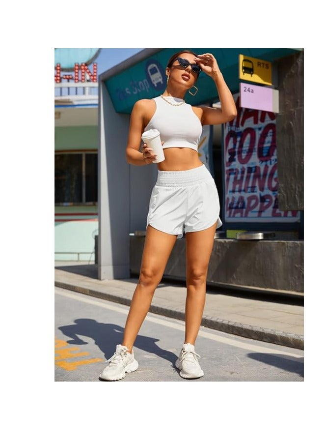 Women's Athletic Shorts High Waisted Running Shorts Pocket Sporty Shorts Gym Elastic Workout Shorts - Image 4
