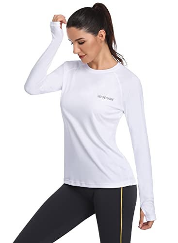 HISKYWIN Women's UPF 50+ Sun Protection Long Sleeve Shirts Outdoor Hiking Fishing Tops HF103- White-S - Image 1