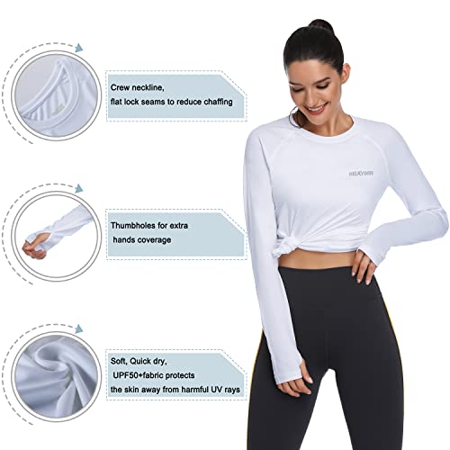 HISKYWIN Women's UPF 50+ Sun Protection Long Sleeve Shirts Outdoor Hiking Fishing Tops HF103- White-S - Image 5