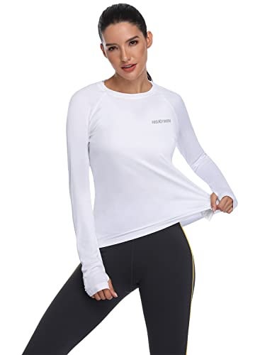 HISKYWIN Women's UPF 50+ Sun Protection Long Sleeve Shirts Outdoor Hiking Fishing Tops HF103- White-S - Image 3