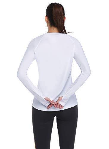 HISKYWIN Women's UPF 50+ Sun Protection Long Sleeve Shirts Outdoor Hiking Fishing Tops HF103- White-S - Image 2
