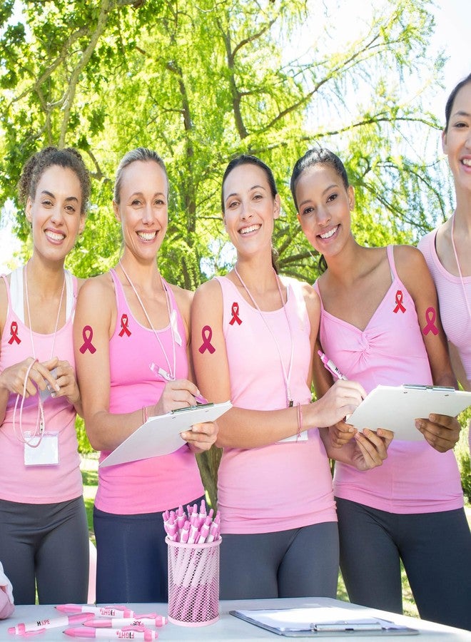 Sherr 210 Pcs Breast Cancer Awareness Accessories 30 Pink Pen 30 Ribbon Pins 30 Ribbon Bracelets 30 Encourage Card 30 Gift Bags 60 Pink Stickers for Breast Cancer Survivors - Image 4