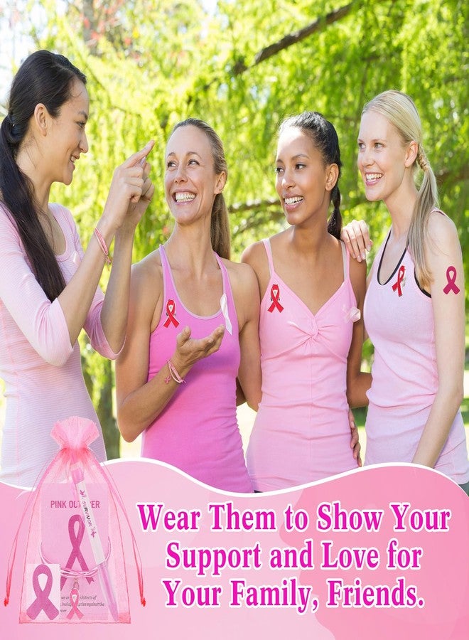 Sherr 210 Pcs Breast Cancer Awareness Accessories 30 Pink Pen 30 Ribbon Pins 30 Ribbon Bracelets 30 Encourage Card 30 Gift Bags 60 Pink Stickers for Breast Cancer Survivors - Image 5