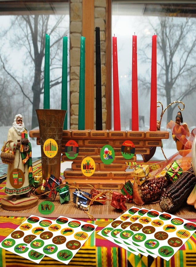 Lucleag 360 PCS Kwanzaa Stickers, Happy Kwanzaa Stickers for Kids, Assorted African American Kinara Candles Sticker for Kwanzaa, Round Kwanzaa Stickers for Candy Sealing Party Decoration - Image 4
