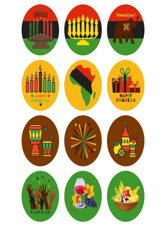 Lucleag 360 PCS Kwanzaa Stickers, Happy Kwanzaa Stickers for Kids, Assorted African American Kinara Candles Sticker for Kwanzaa, Round Kwanzaa Stickers for Candy Sealing Party Decoration - Image 1