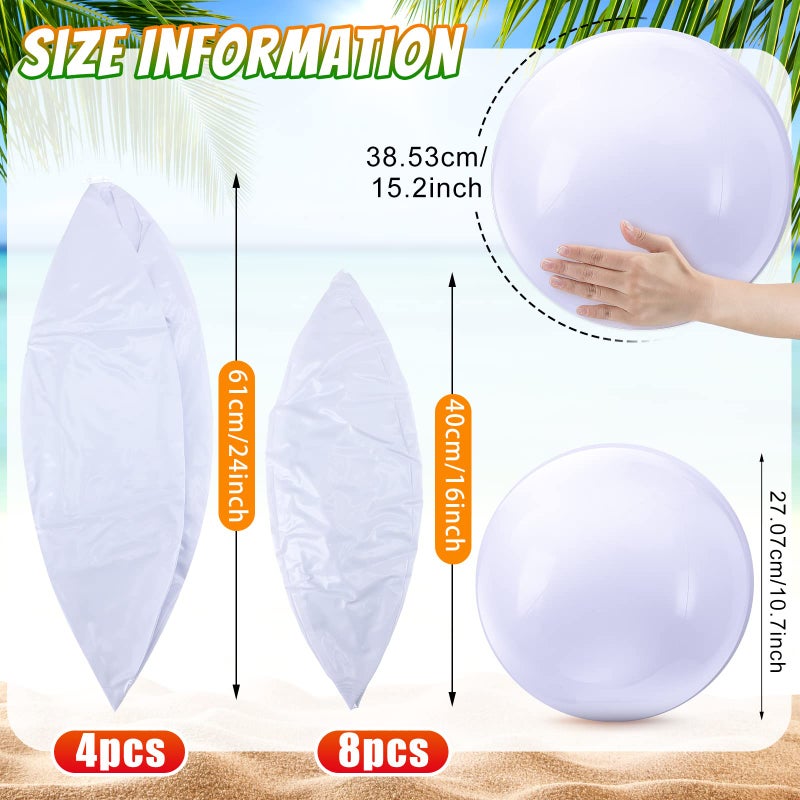 Sinmoe 12 Pieces Large gaint Inflatable White Beach Ball Bulk Solid Swimming Pool Floating Blow up Ball DIY Paint Craft for Boys Girls Hawaii Luau Birthday Beach Summer Party16 InchWhite - Image 3