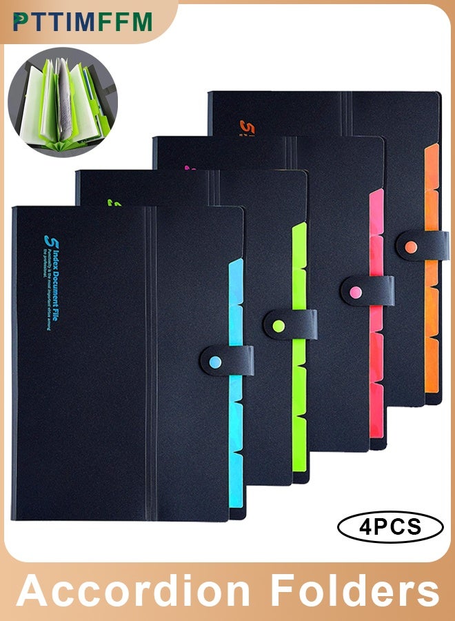 PTTIMFFM 4 Pack Expanding Accordion File Folders, 6-Pocket A4 Letter Size Document Organizers with Snap Closure, Portable Filing Folders for Home, School, Office - Image 1