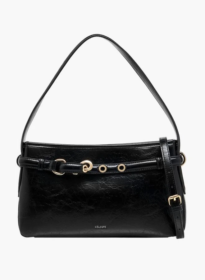 سيليست Textured Shoulder Bag with Buckle Accent