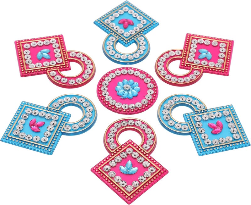 Aditri Creation Designer Floor Rangoli Reusable Round Rangoli Acrylic Rangoli Home Floor Decor Gift for Home Interior Floor Indian Traditional Festival Diwali Decorations and Return Gifting (Size:-7")(Pink,Blue) - Image 2