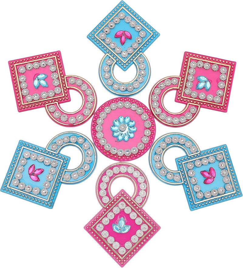Aditri Creation Designer Floor Rangoli Reusable Round Rangoli Acrylic Rangoli Home Floor Decor Gift for Home Interior Floor Indian Traditional Festival Diwali Decorations and Return Gifting (Size:-7")(Pink,Blue) - Image 3