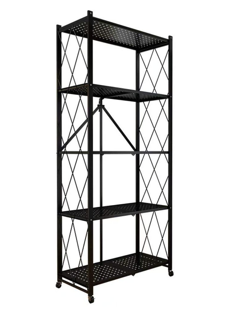DubaiGallery 5Tier Metal Organizer Foldable Storage Shelf With Wheel For Garage Kitchen Home Laundry Bathroom
