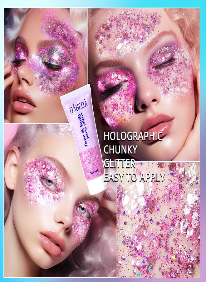 داجيدا جل لامع للجسم من داجيدا، جل لامع للوجه والجسم، ترتر لامع، ظلال عيون سائلة، جليتر كثيف للوجه والشعر والأظافر، بودرة تجميلية ثلاثية الأبعاد، مكياج للمهرجانات 50 مل (وردي) - Image 4