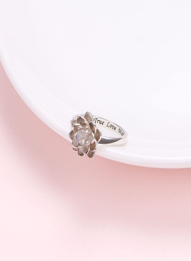 Yearace Moonstone Lotus Ring, Sterling Silver True Love Waits Engraved Lotus Flower Blossom Fidget Ring Natural Healing Buddha Spiritual Yoga Jewelry Gifts for Women-7 - Image 5