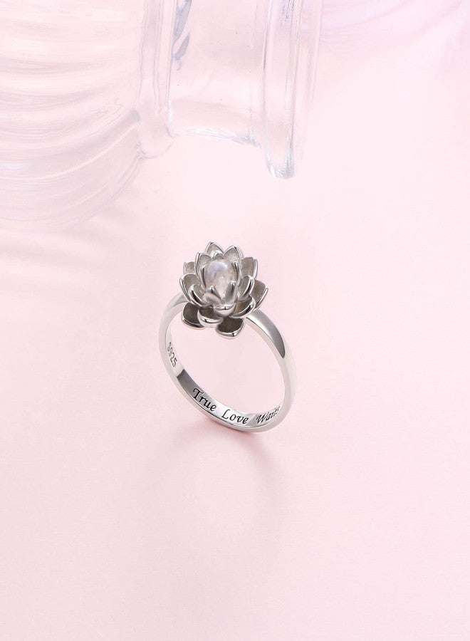 Yearace Moonstone Lotus Ring, Sterling Silver True Love Waits Engraved Lotus Flower Blossom Fidget Ring Natural Healing Buddha Spiritual Yoga Jewelry Gifts for Women-7 - Image 4