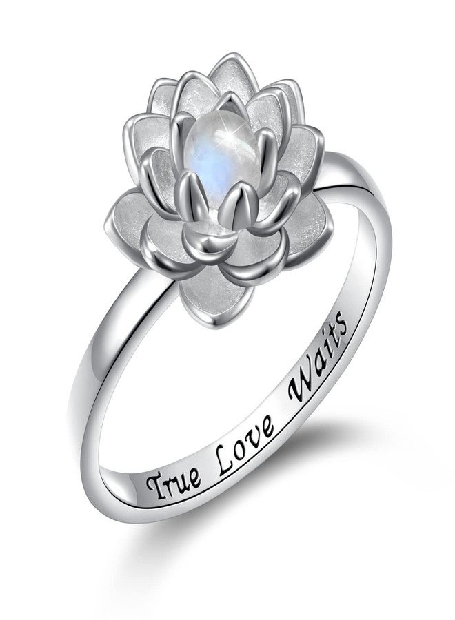 Yearace Moonstone Lotus Ring, Sterling Silver True Love Waits Engraved Lotus Flower Blossom Fidget Ring Natural Healing Buddha Spiritual Yoga Jewelry Gifts for Women-7 - Image 1
