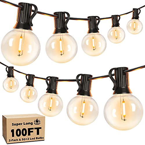 Brightever 100FT LED Outdoor String Lights Patio Light with 52 Shatterproof G40 Dimmable Globe Bulb, 2-Pack 50FT Waterproof Outside Hanging String Light for Christmas Backyard Porch Balcony Gazebo Party - Image 1