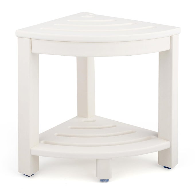 HDPE CORNER SHOWER STOOLSHOWER BENCH SEAT WITH STORAGE SHELF FOR SHAVING LEGS PLASTIC SPA BATH STEP FOOT REST FOR BATHROOM SMALL PLACE WHITE