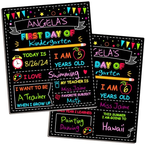 Melisheer Double-Sided First Day of School Sign Board, 12 × 10 Inches Back to School Sign, Reusable Color Painting First and Last Day of Preschool Board, Washable Chalkboard for Kindergarten Pre-K - Image 1