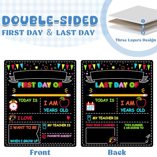 Melisheer Double-Sided First Day of School Sign Board, 12 × 10 Inches Back to School Sign, Reusable Color Painting First and Last Day of Preschool Board, Washable Chalkboard for Kindergarten Pre-K - Image 2