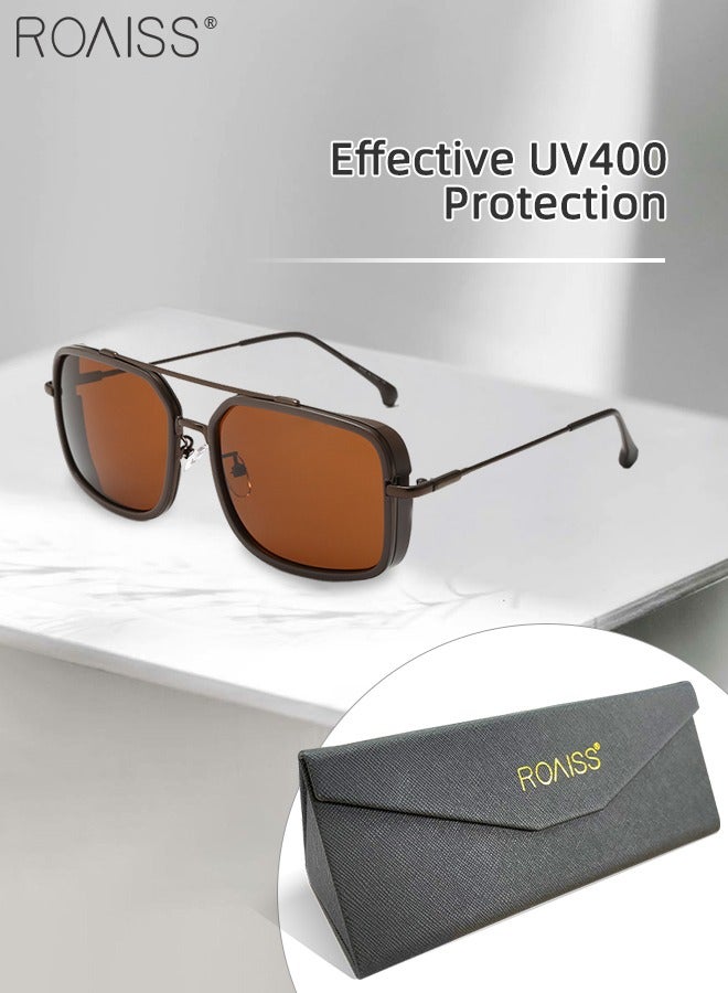 roaiss Men's Square Sunglasses UV400 Protection Sun Glasses with Alloy Frame Fashion Anti-Glare Sun Shades for Men Driving Fishing Traveling Brown Lens - Image 1