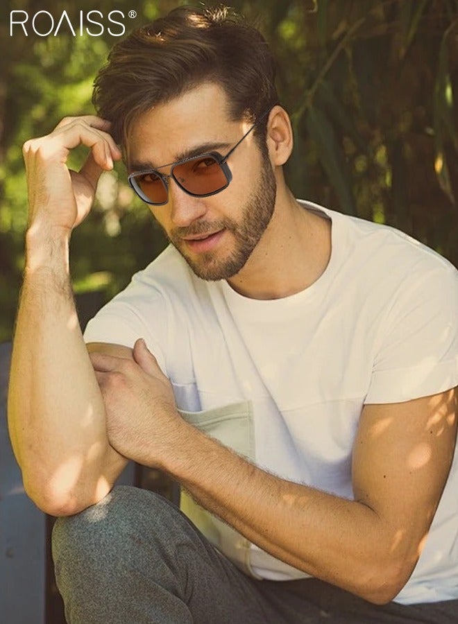 roaiss Men's Square Sunglasses UV400 Protection Sun Glasses with Alloy Frame Fashion Anti-Glare Sun Shades for Men Driving Fishing Traveling Brown Lens - Image 2