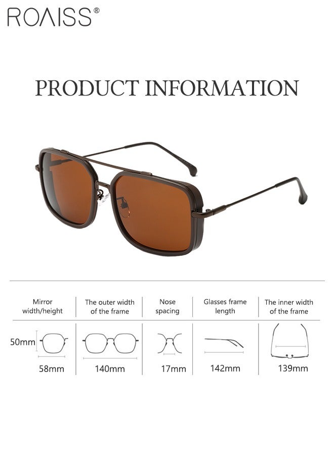 roaiss Men's Square Sunglasses UV400 Protection Sun Glasses with Alloy Frame Fashion Anti-Glare Sun Shades for Men Driving Fishing Traveling Brown Lens - Image 4