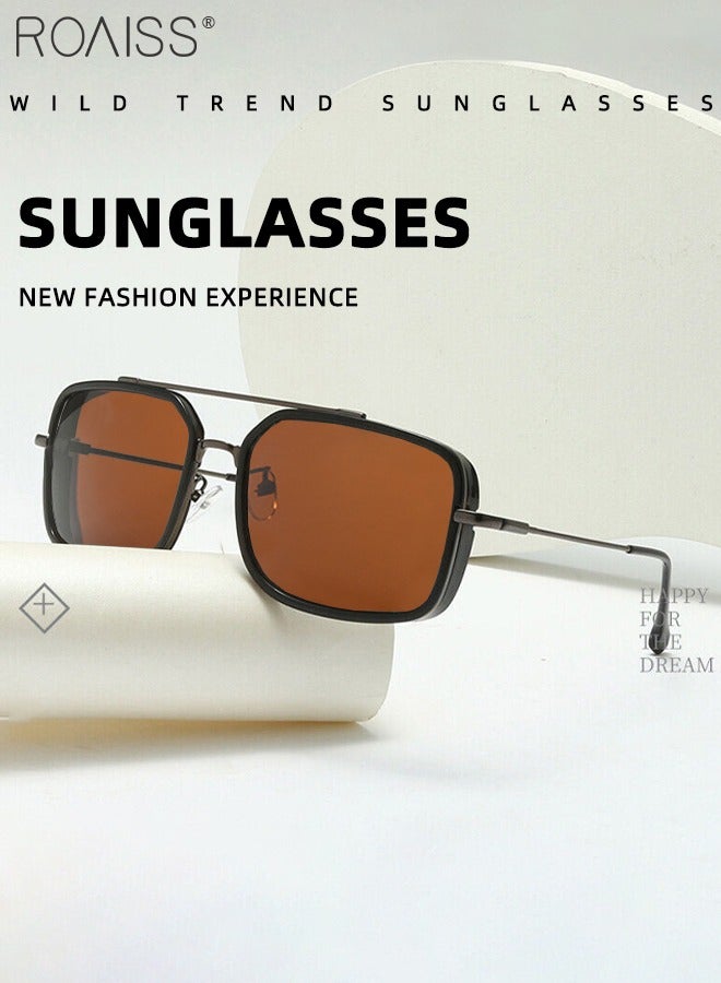roaiss Men's Square Sunglasses UV400 Protection Sun Glasses with Alloy Frame Fashion Anti-Glare Sun Shades for Men Driving Fishing Traveling Brown Lens - Image 3