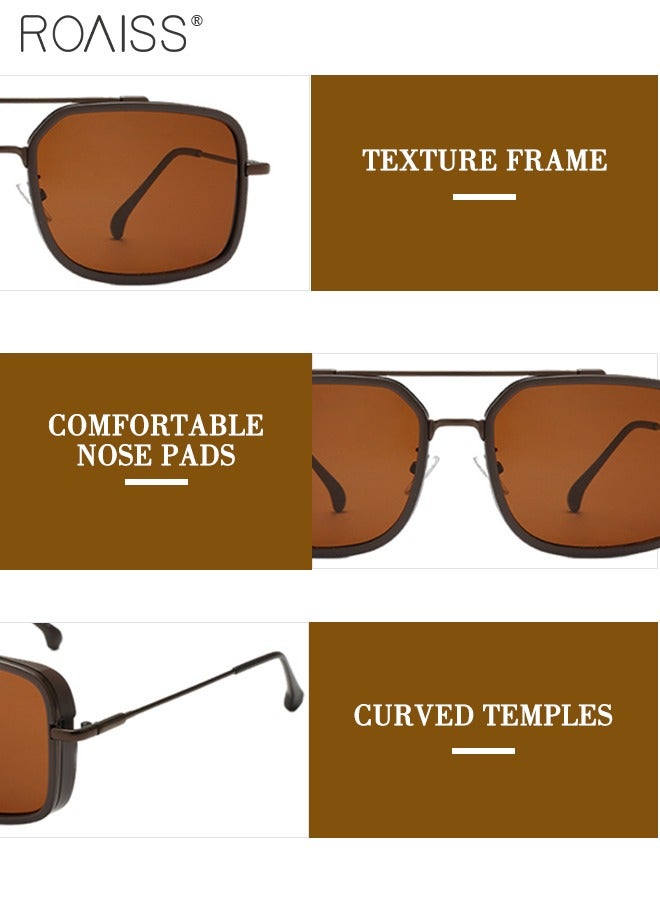 roaiss Men's Square Sunglasses UV400 Protection Sun Glasses with Alloy Frame Fashion Anti-Glare Sun Shades for Men Driving Fishing Traveling Brown Lens - Image 5