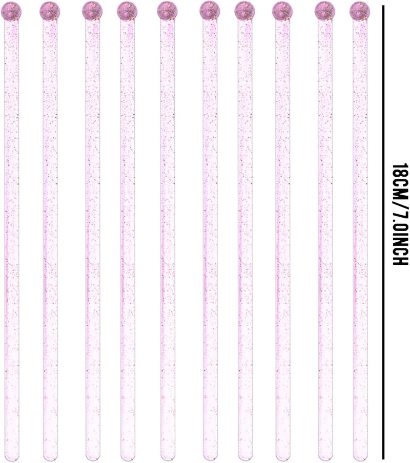 Tdfronien 100 Pieces Disposable Plastic Round Top Clear Swizzle Sticks, Crystal Cake Stick, Cocktail Coffee Drink Stirrers Valentines Day 7.24 Inch (Pink) - Image 2