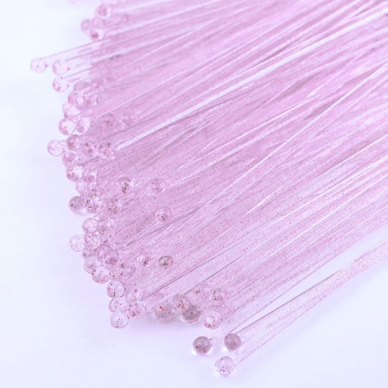 Tdfronien 100 Pieces Disposable Plastic Round Top Clear Swizzle Sticks, Crystal Cake Stick, Cocktail Coffee Drink Stirrers Valentines Day 7.24 Inch (Pink) - Image 3