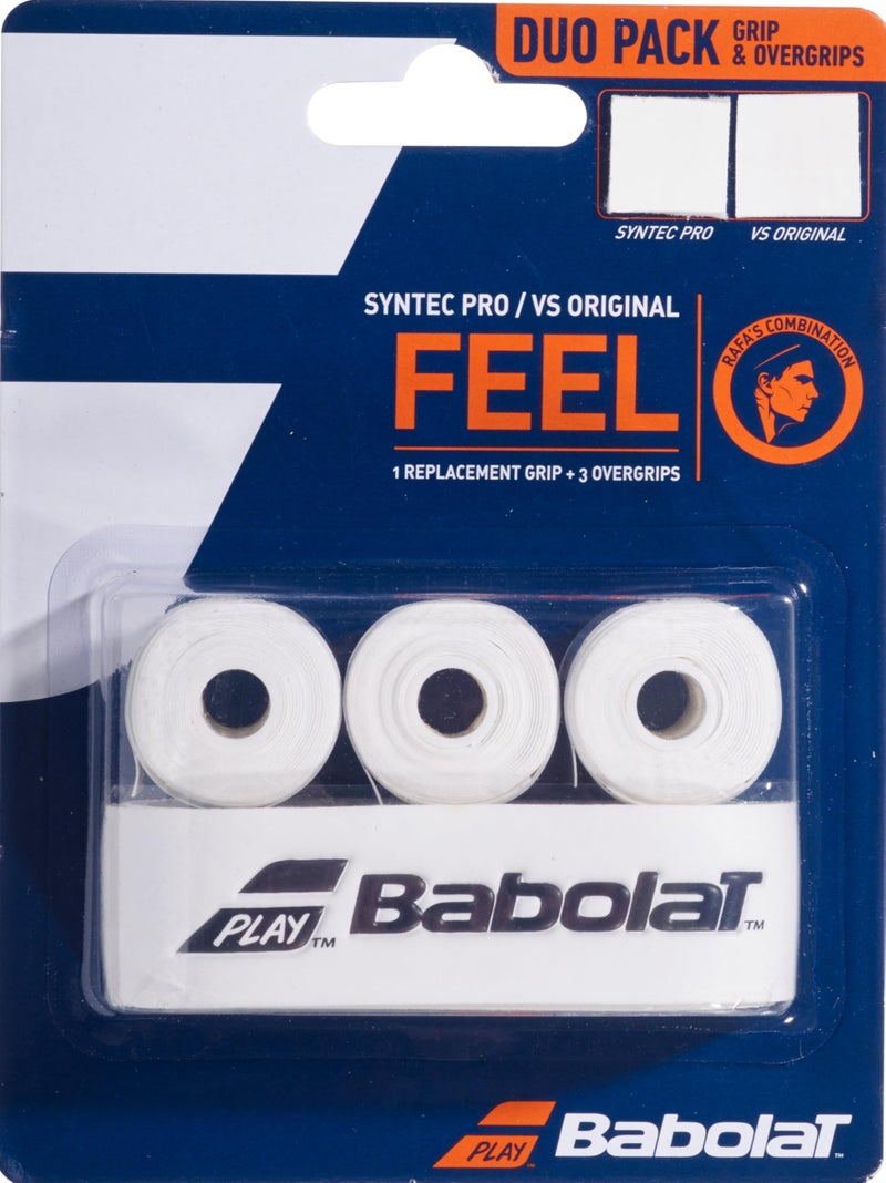 Babolat Syntec Pro + Vs Original Tennis Racquet Overgrip 3-Pack (White)