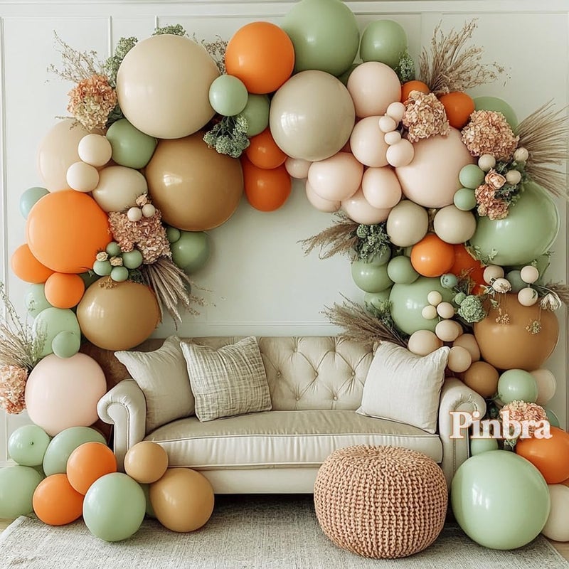 Pinbra Dusty Green Orange Balloon Garland Double Stuffed Blush Brown Nude Balloon Arch Avocado Sage Green Balloons for Neutral Baby Shower Bridal Shower Gender Reveal Birthday Easter Party Decorations - Image 1