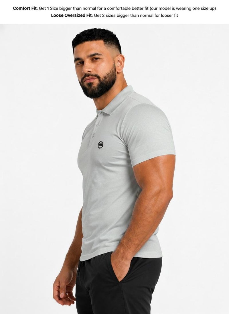 بريما إيس رجالي Polo الهواء الطلق والنشاط لاكشري Light Grey - Image 3